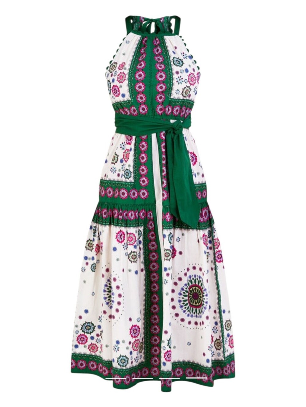 Monsoon Beach Scarf Print Halter Boho-Chic Midi Resortwear Cotton Dress Sz S
